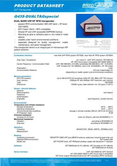 Q43S-DUALTAGspecial Datasheet