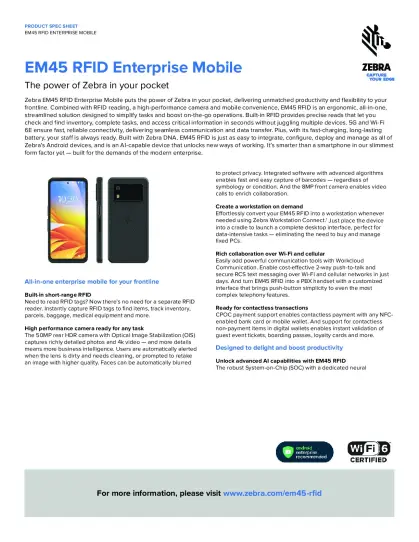 Zebra EM45 RFID Enterprise Mobile Datasheet