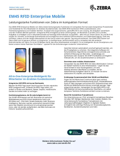 Zebra EM45 RFID Mobilcomputer Datenblatt