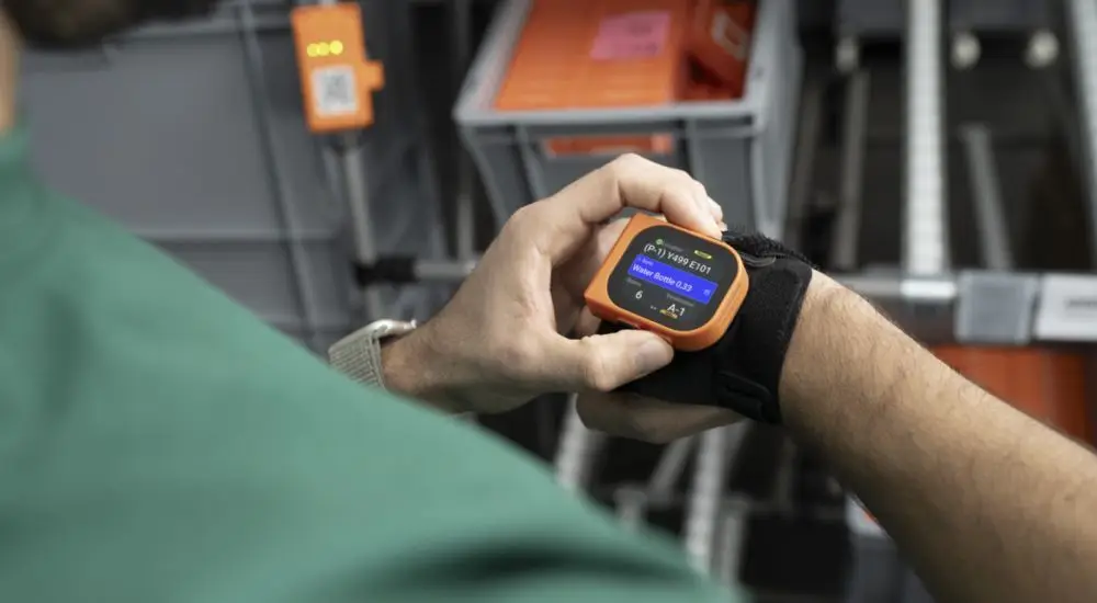 ProGlove MAI wearable device worn on hand for hands-free industrial process support