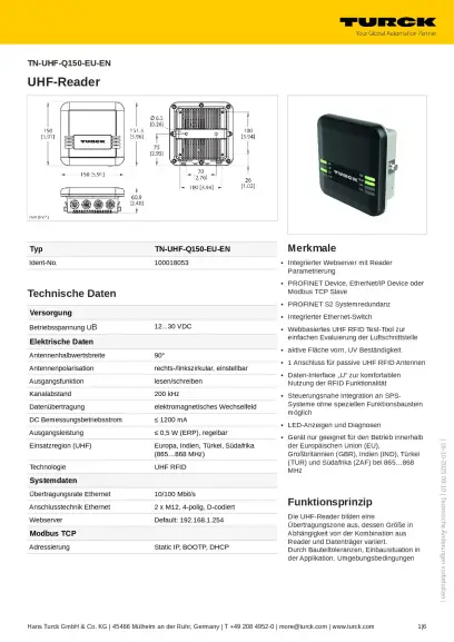 Fiche technique TN-UHF-Q150-EU-EN