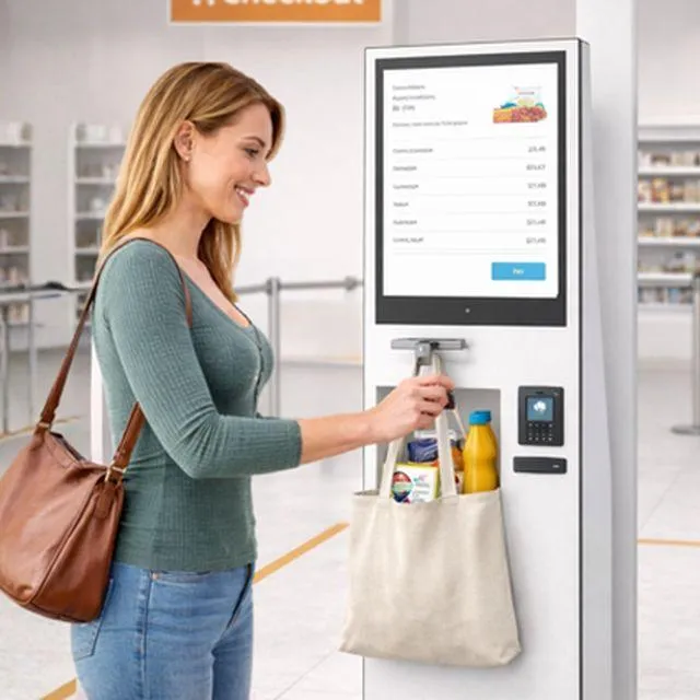 The Times-7 RFID self-checkout configuration uses the A1163 True NearField™ antenna to validate all tagged items inside a shopping bag simultaneously within a controlled read zone.
