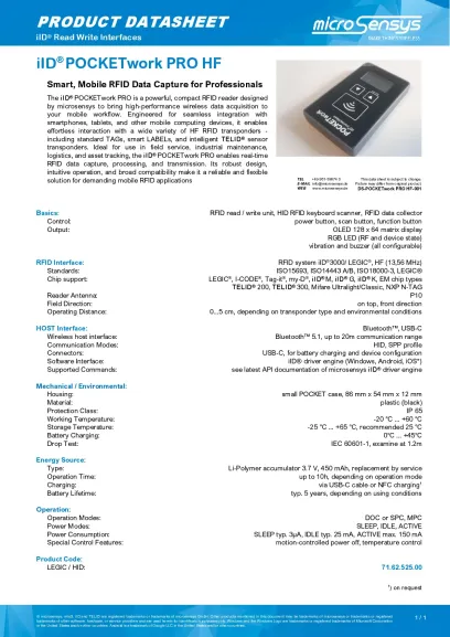 iID® POCKETwork PRO HF – Fiche technique