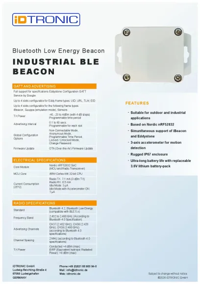 Industrial BLE Beacon Datenblatt