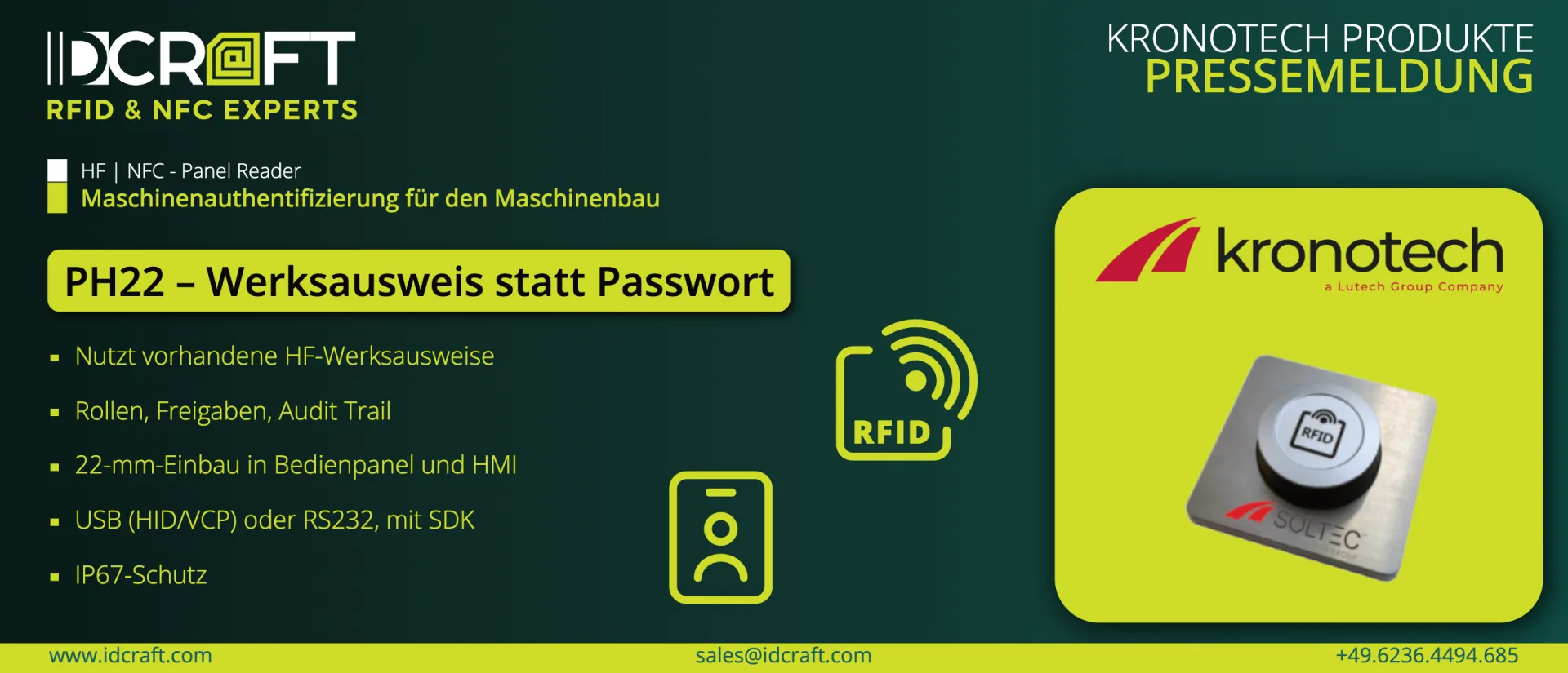 HF | NFC - RFID Lesegerät für Maschinen Authentifizierung