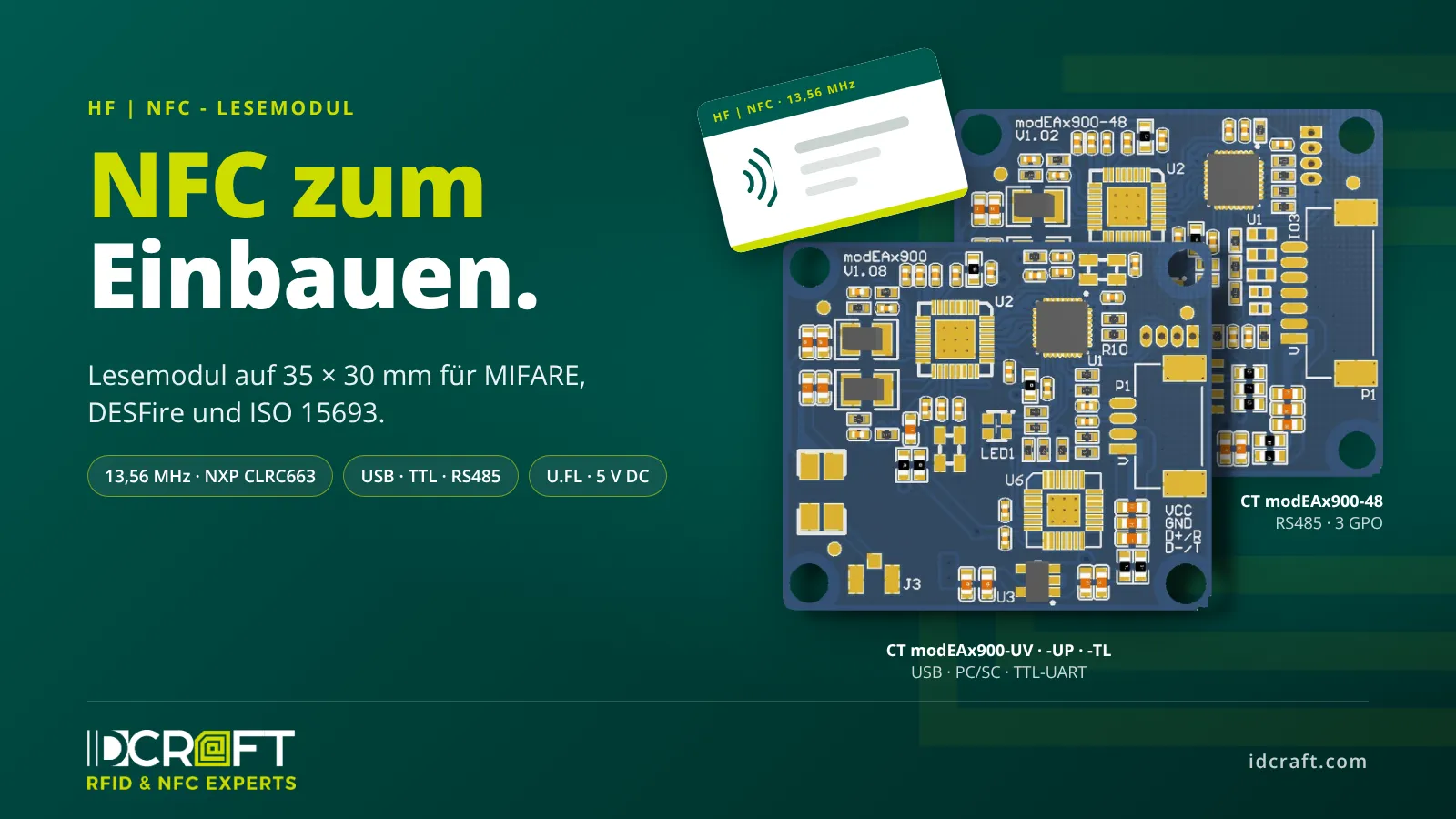 IDCRAFT: HF | NFC - RFID Modul modEAx900 für den Embedded Anwendungen